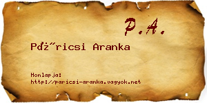 Páricsi Aranka névjegykártya